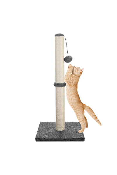 zola Sharp claw holder and cat toy, pole with string and ball, 45 x 45 x 88 cm, gray/beige