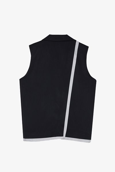 Quzu Oversize Vest Jacket with Fabric Garnish and Label Accessories Navy Blue