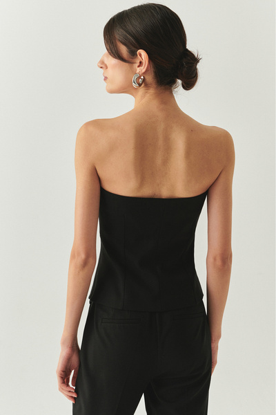 Exquise Strapless Buttoned Slim Fit Black Bustier