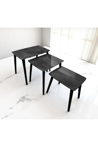 Naturel Kitchen Lrony 3’lü lak Panel Mermer Desenli Modern Zigon Sehpa Seti Ş...