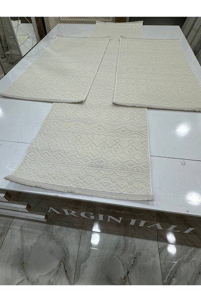 Narin Yatak Odası 3'lü Halı Beyaz Renk Halı Leke Tutmaz ARGIN HALI