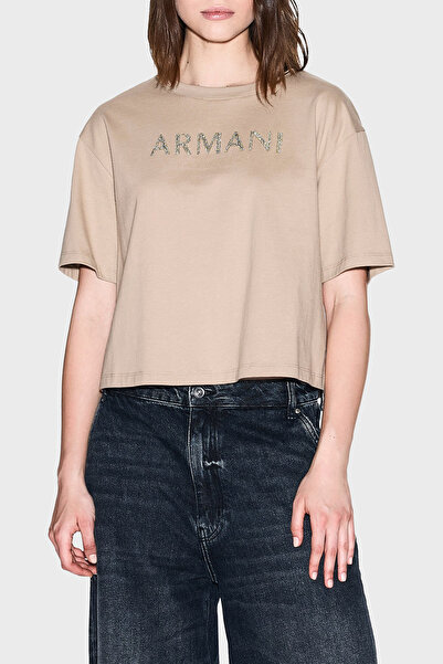 Armani Exchange 100% Cotton Cropped Fit Crew Neck Logo t Shirt t Shirt Xw001364 Af15085