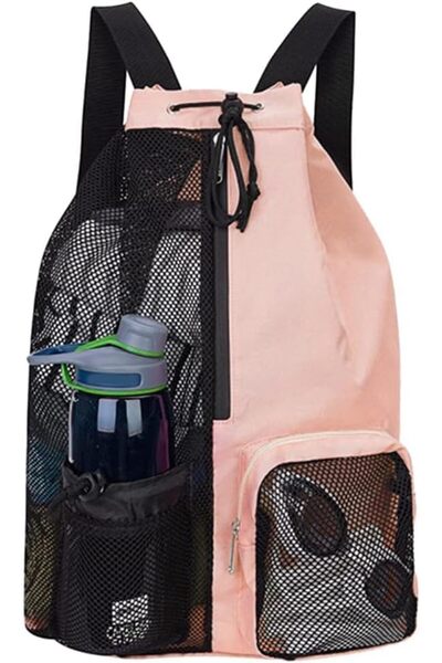 Skycare Swim Bag Mesh Drawstring Backpack with Wet Pocket Beach Backpack for Swimming, Gym, and Work
