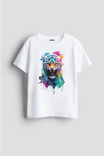Darkia تي شيرت للأطفال مطبوع عليه رسم زيتي بنمط النمر بتصميم خاص للجنسين