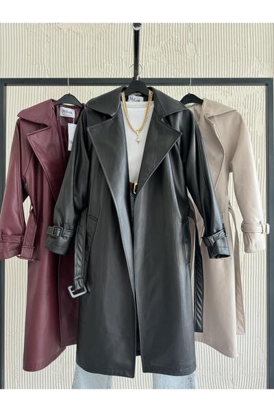FERZOLAİO Soft Leather Plus Black Trench Coat