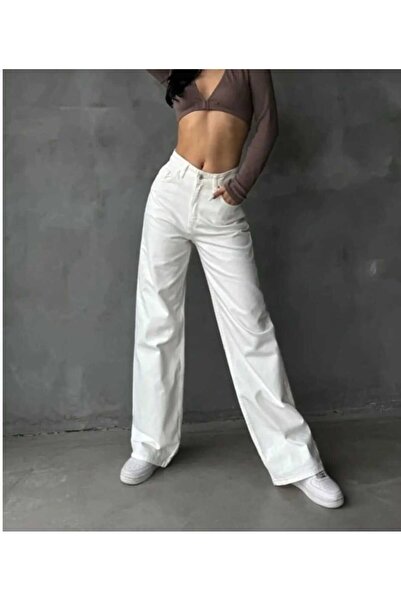 Lixera Pantaloni largi din lycra cu talie extra înaltă, albi