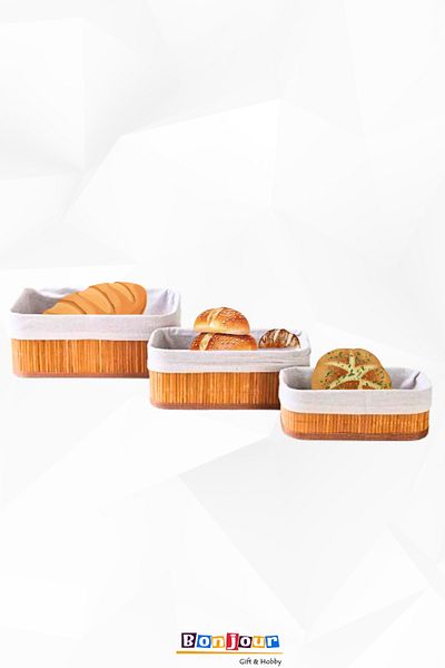 Bonjour Gift & Hobby Natural Bamboo 3-Piece Basket Set – Rectangular, Multi-Purpose Storage and Organizer