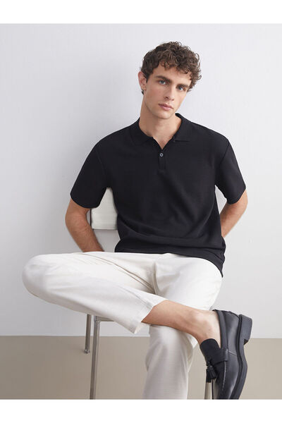 LC Waikiki Μαύρο ανδρικό μπλουζάκι Polo Neck