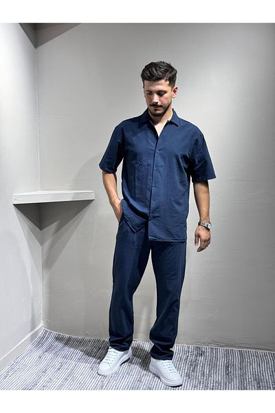blayn jeans Shirt Pants Men's Linen Suit Oversize Fit