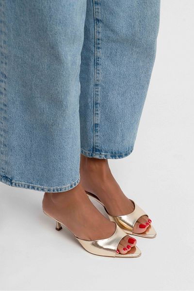 NİŞANTAŞI SHOES Promise Gold Patterned Pointed Toe Women's Thin Heeled Slippers