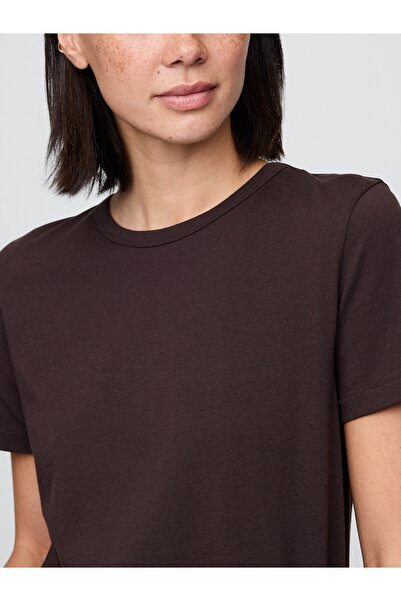 GAP Kadın Koyu Kahverengi %100 Organik Pamuk VintageSoft T-Shirt