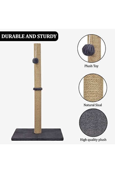 zola Sharp claw holder and cat toy, pole with string and ball, 45 x 45 x 88 cm, gray/beige