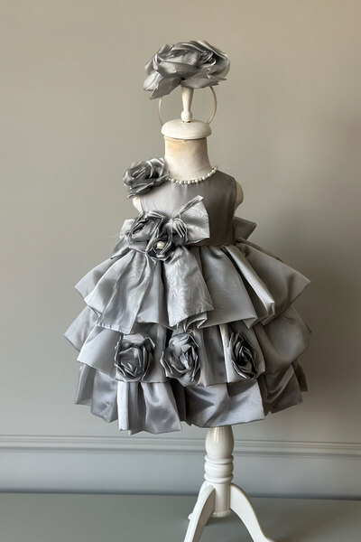 Mialora Özel Tasarım Kız Çocuk Elbise, Çiçek ve İnci Detaylı, Fiyonklu, Saç A...