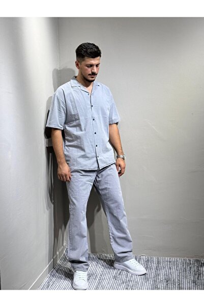 blayn jeans Shirt Pants Men's Linen Suit Oversize Fit