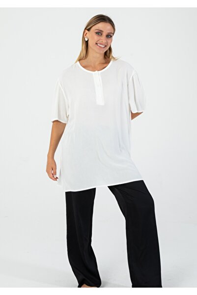 Nuevo Γυναικεία μπλούζα μεγάλου μεγέθους, λευκή, με γιακά Judge, με μισό μανί...