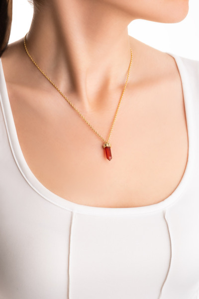 So CHIC... Akik Enerjisi 18 Ayar Sarı Altın Kaplama 45 Cm Gümüş Kolye