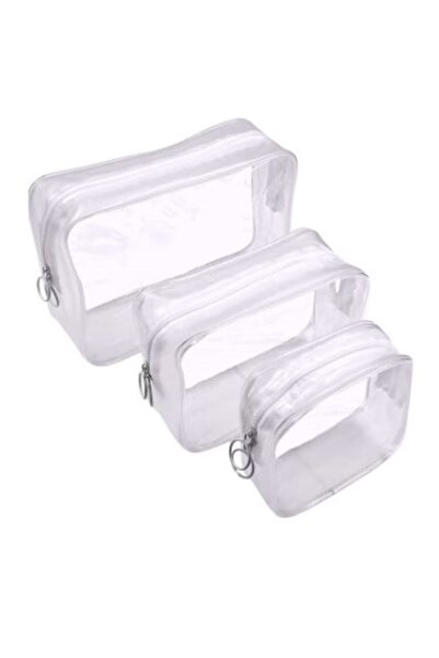 solarae مجموعة من 3 حقائب مستحضرات تجميل شفافة، أكياس شفافة بسحاب مزدوج، حقائ...