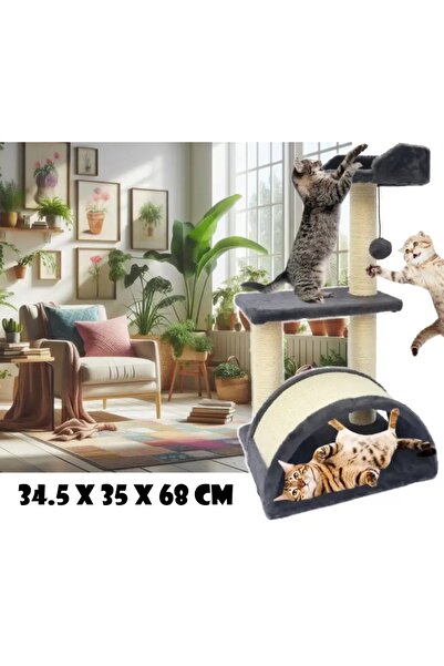 zola Cat play set, 3 levels, MDF, jute, 34.5 x 35 x 68 cm, dark grey