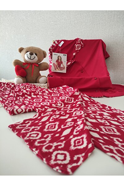 Mihra Milan Kumaş Önü Düğmeli Kısa Kollu Pijama Takımı S/M-L-XL-XXL