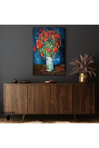 GAAGART Tekli Dikey Kanvas Tablo Ünlü Eserler Van Gogh Gelincikli Vazo