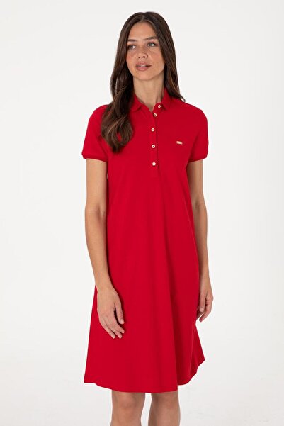 U.S. Polo Assn. Women's Red Polo Neck Mini Length Knitted Dress