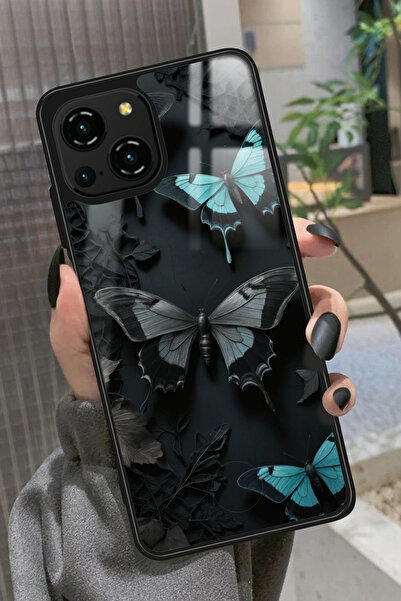 Reeder S23 Pro Max Uyumlu Siyah Kelebek Tasarımlı Glossy Premium Kılıf