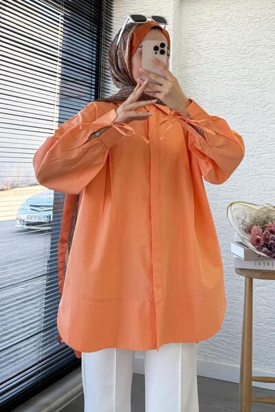 MELEK ARAZ Premium Tie-Up Poplin Tunic - Orange