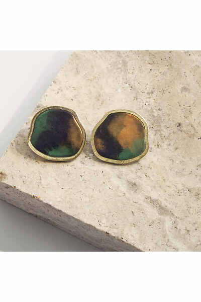 NARRU Handmade earrings, green, gold, navy blue, Arya 11