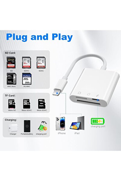 Generic قارئ بطاقات Delieu SD وMicroSD ثنائي الفتحات لأجهزة iPhone/iPad مع الشحن المتزامن