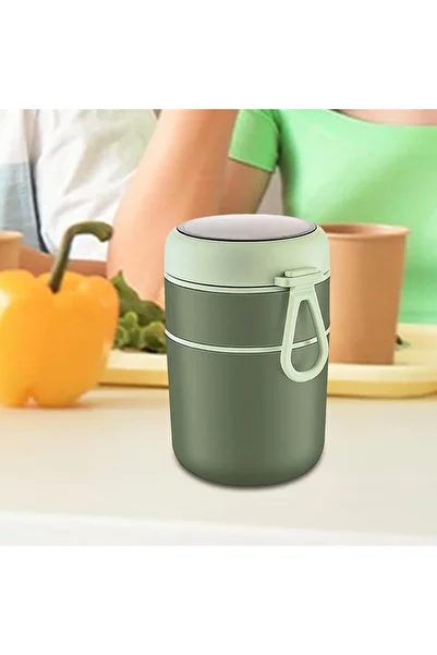 Saharaz 710ml Stainless Steel Lunch Box, With Spoon Food Heat Preservation Tank, Green