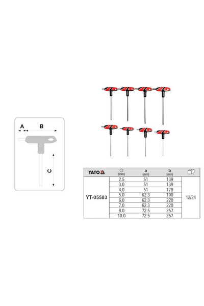 yato HEX KEYS WITH HANDLE SET OF 8 PIECES 2.5/3/4/5/6/7/8/10mm