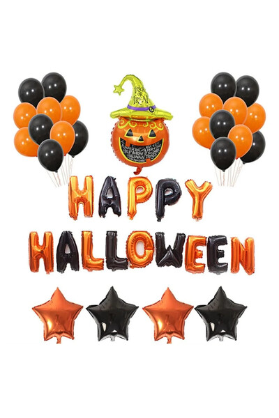 Ancuioyz Halloween party set, latex/foil, black/orange, 100 pieces