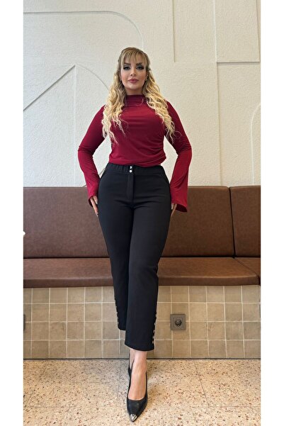 ViolettaXL Women's Large Size Legs Detail Zippered Ankle Length Lycra Steel Trousers