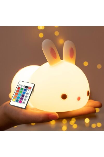 Generic ضوء ليلي على شكل أرنب من ديليو مع جهاز تحكم عن بعد للأطفال، مصباح متغير اللون، مع مستشعر لمس، على شكل أرنب