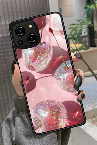 Reeder S23 Pro Max Uyumlu Simli Kiraz Tasarımlı Glossy Premium Kılıf