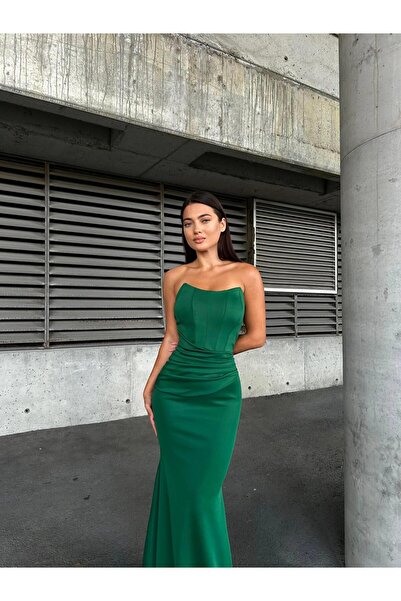 Modafeminen Rochie lungă fără bretele Scuba Emerald 583301