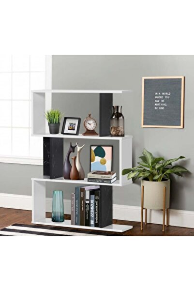 BAITY Wood Shelf Unit with Open Design, 3 Tiers, White and Black Color