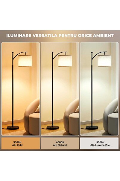 Elindor ® Floor Lamp with Textile Shade, Adjustable Light, Black