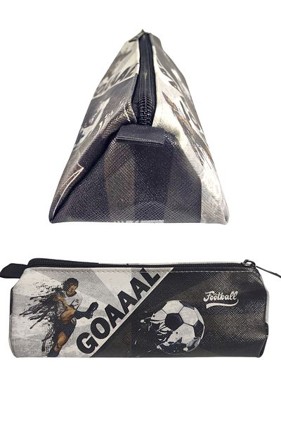 Limmy Pencil Case Black White Football Triangle Pencil Case Jumbo Vegan Leather Pen Holder