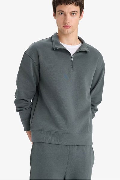 DeFacto Boxy Fit Skuba Diver Fabric Petrol Men's Sweatshirt E9363Ax/Gn498