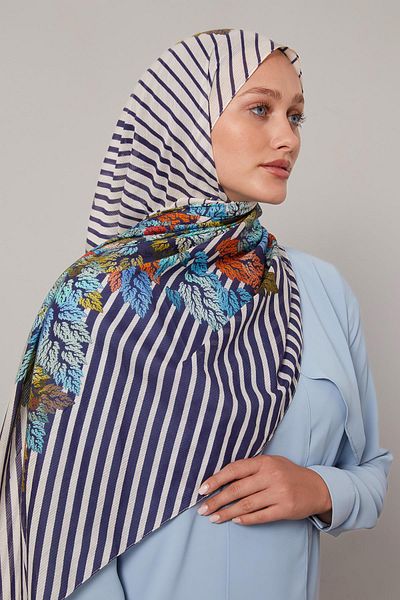 Levidor Blue Pine Pattern Cotton Shawl