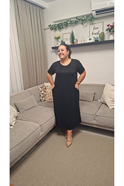 Butik Cep Detaylı Modal Kumaş Elbise