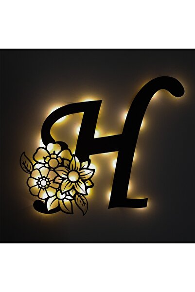 Lucenda Işıklı Kişiye Özel Çiçekli H Harf Dekoratif Tablo Balkon Duvar Dekorl...