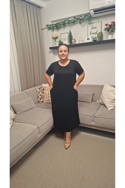 Butik Cep Detaylı Modal Kumaş Elbise