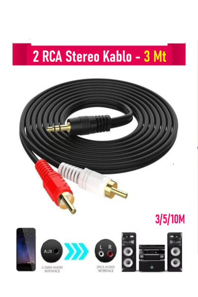 Vwin 2RCA 3.5Mm Stereo Lale 2 x RCA Aux Ses Kablosu (3 Metre)