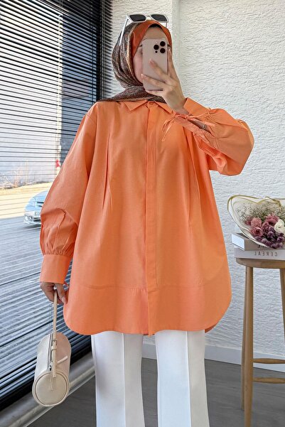 MELEK ARAZ Premium Sleeve Tie-Up Poplin Tunic - Πορτοκαλί