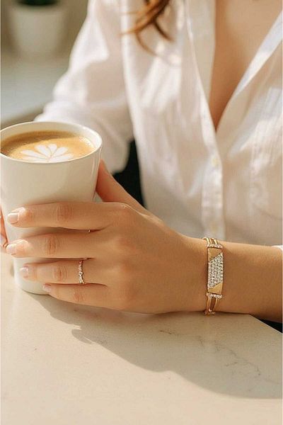 Atölye Olcay Eser Vip Special Series Guaranteed Steel Tarnish-Free Gold Antiallergic Zircon Stone Bracelet