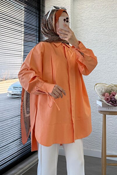 MELEK ARAZ Premium Sleeve Tie-Up Poplin Tunic - Πορτοκαλί