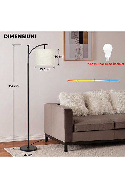 Elindor ® Floor Lamp with Textile Shade, Adjustable Light, Black