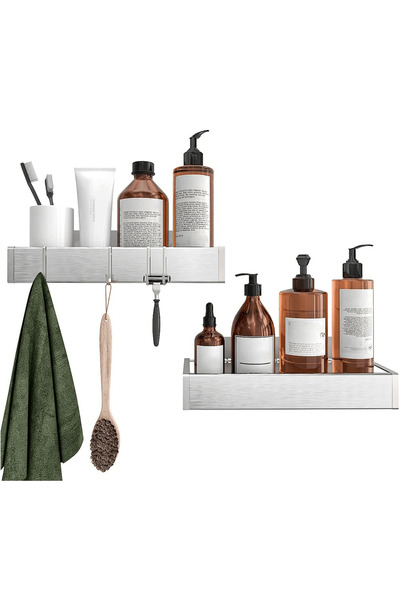 Elindor Bathroom and Shower Shelf, Set of 2 Stainless Steel Shelves, 31 x 11 x 5.5 cm, Silver